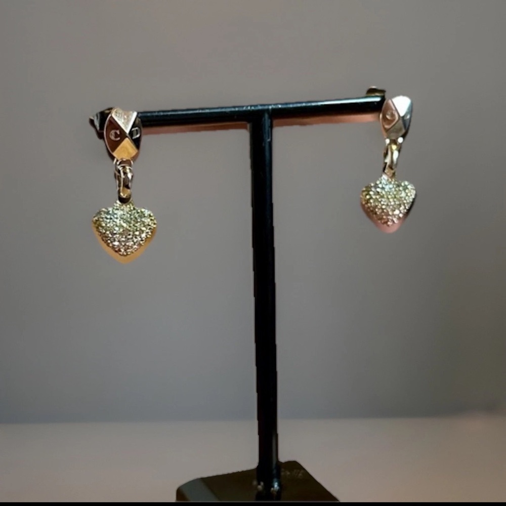 Dior Multicolor Crystal Heart Dangle/Drop Pierced Earrings - Picture 3 of 9